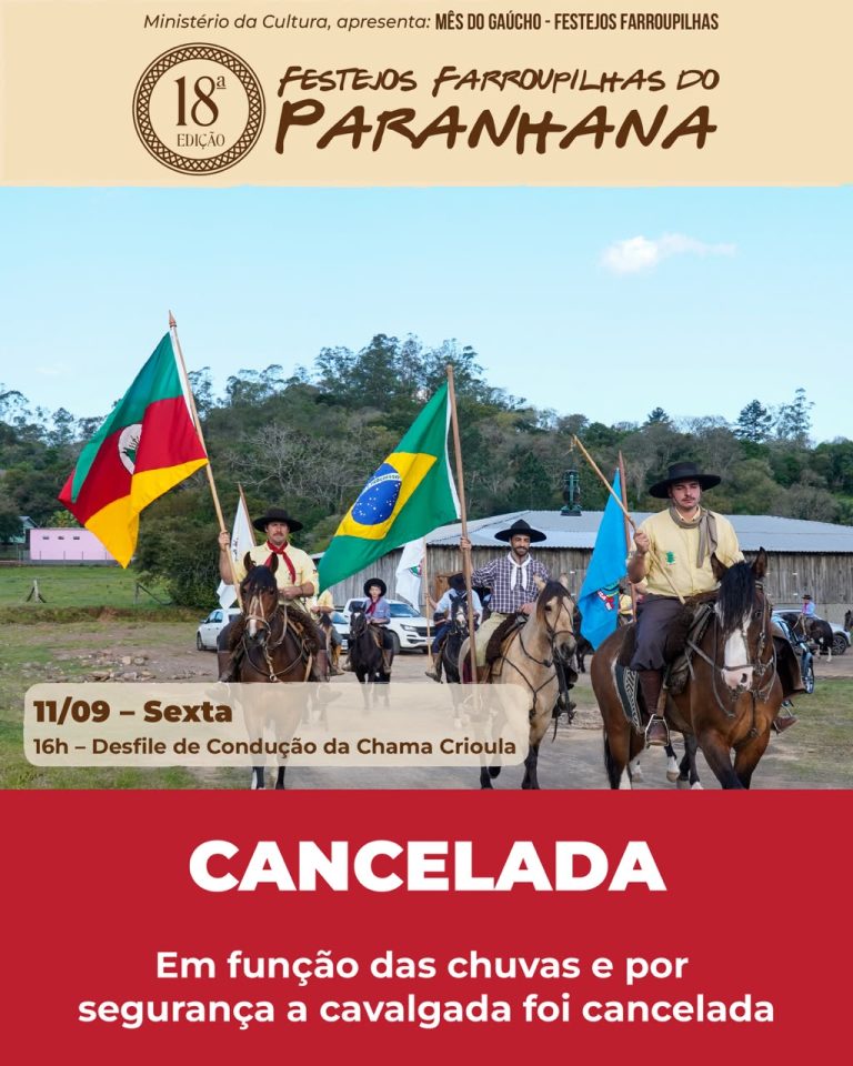 Desfile de Condução da Chama Crioula é cancelado devido às condições climáticas