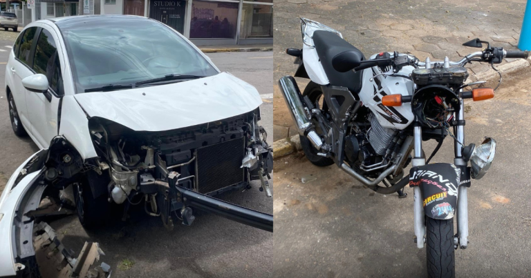 Bombeiros atendem acidente entre carro e moto em Igrejinha